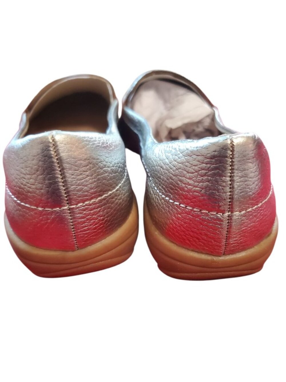 Easy Spirit Seabide Womens Leather Loafers W/Cushioned Silver Metallic Size 8M - Picture 3 of 13